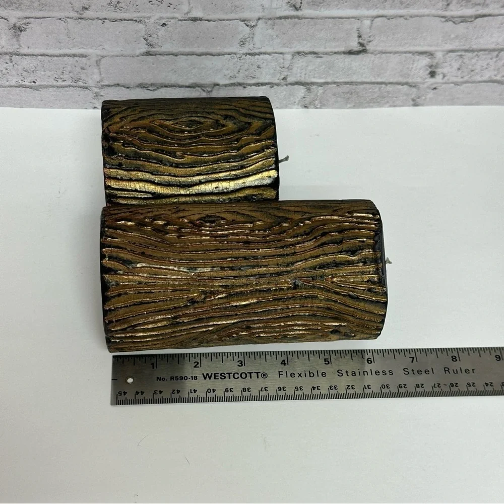 Log Wood Design Black Gold Candles Set of 2